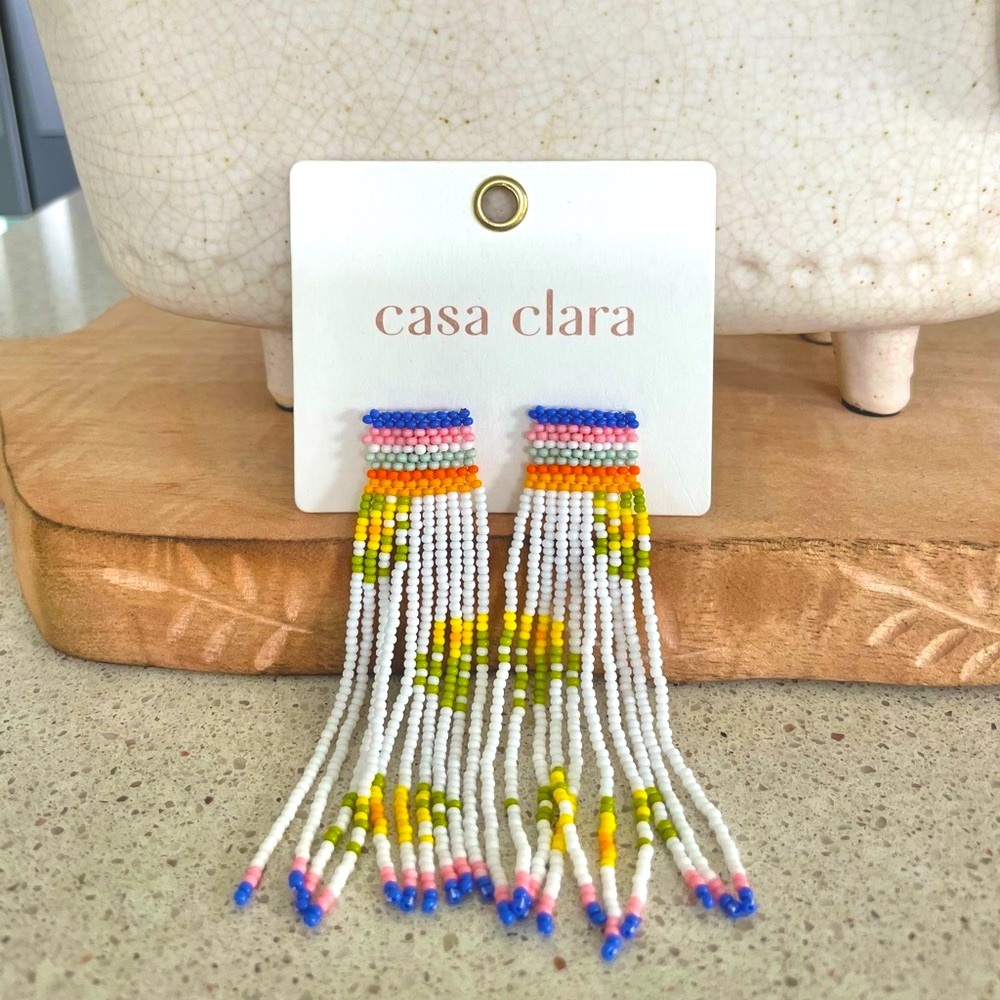 Anthropologie Multicolor Beaded Fringe Earrings